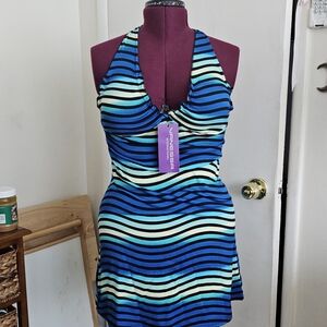 vanessa striped halter mini dress